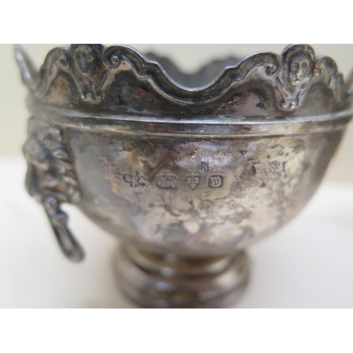 430 - A silver sugar bowl, a silver trophy cup, 8cm tall and an Eastern silver posy bowl, total weight app... 