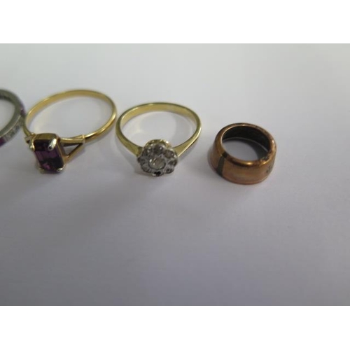 501 - An 18ct yellow gold ring missing a stone, approx 5 grams, 3 other yellow gold rings either broken or... 