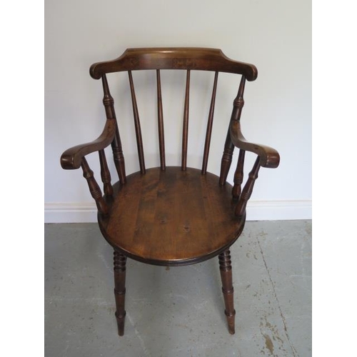 71 - A circa 1900's Penny seat stick back armchair on turned tapering legs in polished restored condition