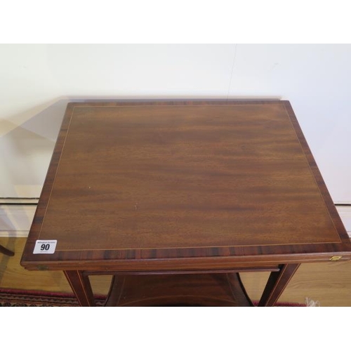 90 - An Edwardian mahogany fold over tea table by Edwards and Roberts, top needs re-attaching