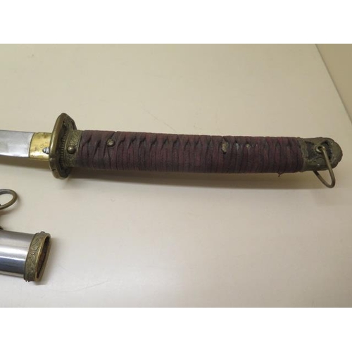 901 - A  Japanese  sword, 27 inch single edge blade with polished scabbard, grip seized