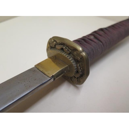 901 - A  Japanese  sword, 27 inch single edge blade with polished scabbard, grip seized