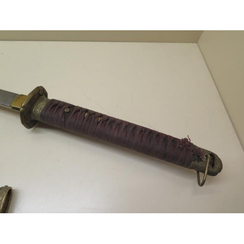 901 - A  Japanese  sword, 27 inch single edge blade with polished scabbard, grip seized