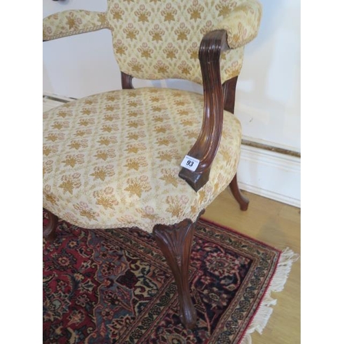 93 - An 18th century and later mahogany upholstered elbow chair with horse hair filling, some old repairs... 