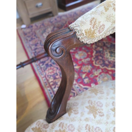 93 - An 18th century and later mahogany upholstered elbow chair with horse hair filling, some old repairs... 