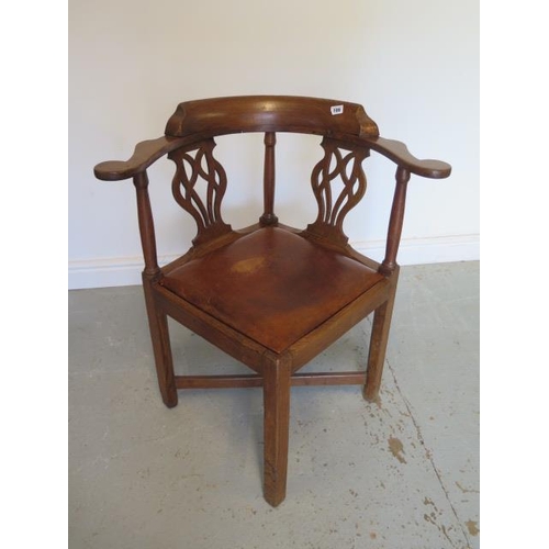 100 - A Georgian elm comfort corner chair with drop in seat, 79cm tall, good colour some wear to legs so t... 