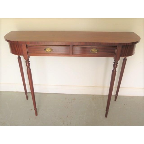 102 - A new D shaped two drawer hall table on turned legs, made by a local craftsman to a high standard, 8... 