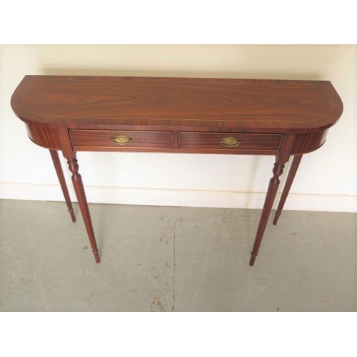 102 - A new D shaped two drawer hall table on turned legs, made by a local craftsman to a high standard, 8... 