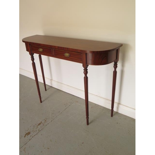 102 - A new D shaped two drawer hall table on turned legs, made by a local craftsman to a high standard, 8... 