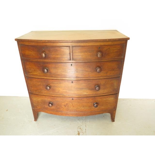 103 - A 19th century bowfronted mahogany five drawer chest, 103cm tall x 102cm x 51cm