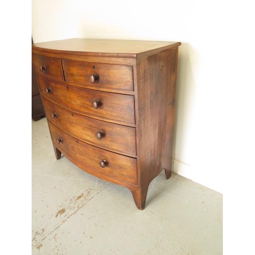 103 - A 19th century bowfronted mahogany five drawer chest, 103cm tall x 102cm x 51cm