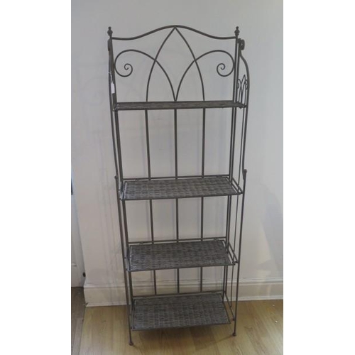 12 - An ornate metal and faux wicker fold 4 tier stand, ideal for plants or display, 165cm tall x 60cm x ... 