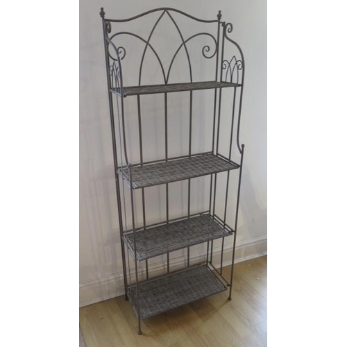 12 - An ornate metal and faux wicker fold 4 tier stand, ideal for plants or display, 165cm tall x 60cm x ... 