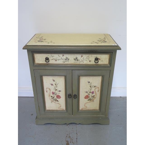 2 - A decorated cabinet with a drawer above two cupboard doors, 80cm tall x 72cm x 37cm