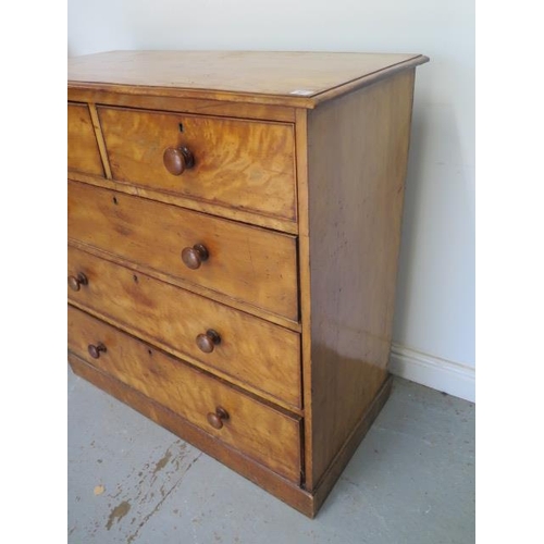57 - A Victorian satinwood 5 drawer chest, 104cm tall x 106cm x 50cm, stamped Heal & Son, London