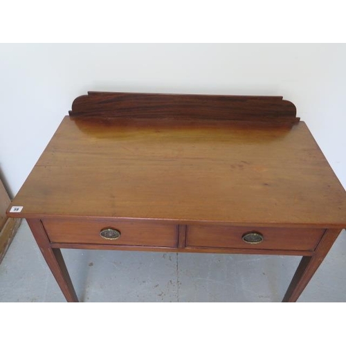 59 - A 19th century mahogany 2 drawer side table with an upstand, 87cm tall x 102cm x 56cm
