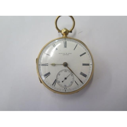 664 - An 18ct yellow gold key wind pocket watch by Kendall & Dent, London, 50mm case, total weight approx ... 