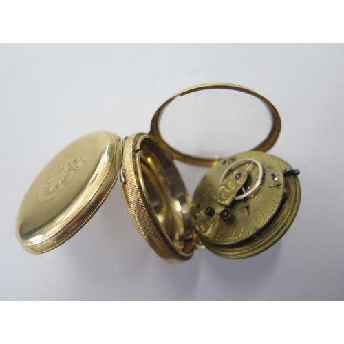 664 - An 18ct yellow gold key wind pocket watch by Kendall & Dent, London, 50mm case, total weight approx ... 