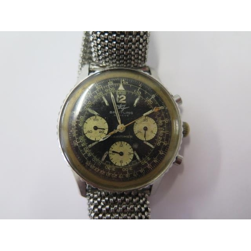 665 - A vintage Breitling Navitmer stainless steel chronograph wristwatch ref 806 with black dial and 3 wh... 