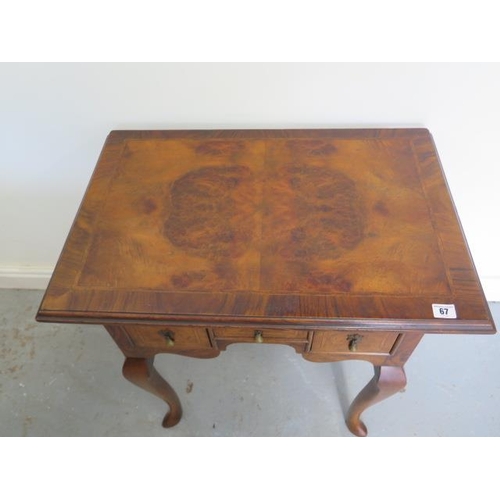 67 - A walnut Queen Anne style three drawer lowboy side table, 71cm tall x 69cm x 45cm, with a good colou... 