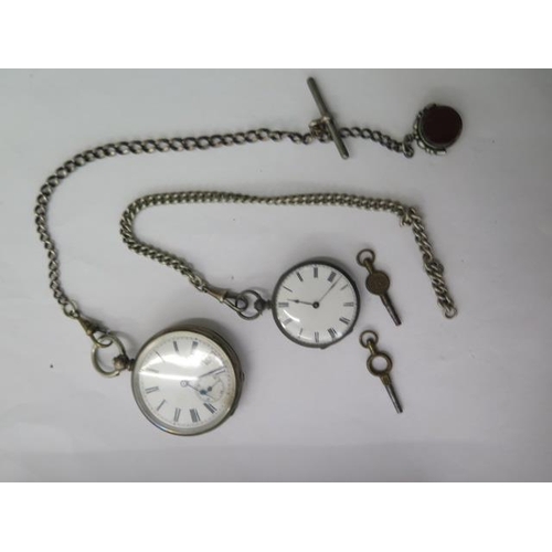 671 - Two 800 silver pocket watches with chains, not working