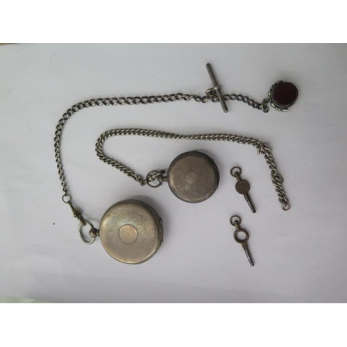 671 - Two 800 silver pocket watches with chains, not working