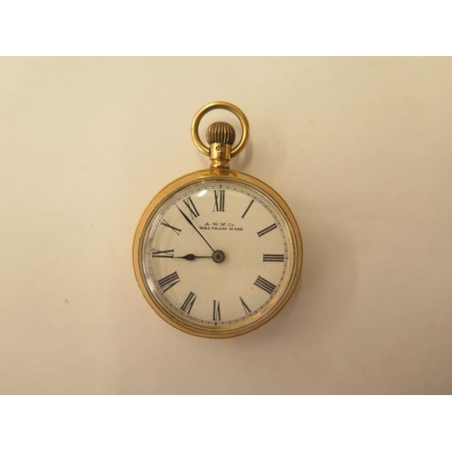 673 - An 18ct yellow gold ladies pocket watch by A.W.W. Co Waltham, 35mm case, top wind ticks but stops, p... 