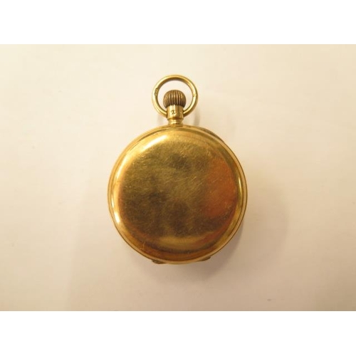 673 - An 18ct yellow gold ladies pocket watch by A.W.W. Co Waltham, 35mm case, top wind ticks but stops, p... 