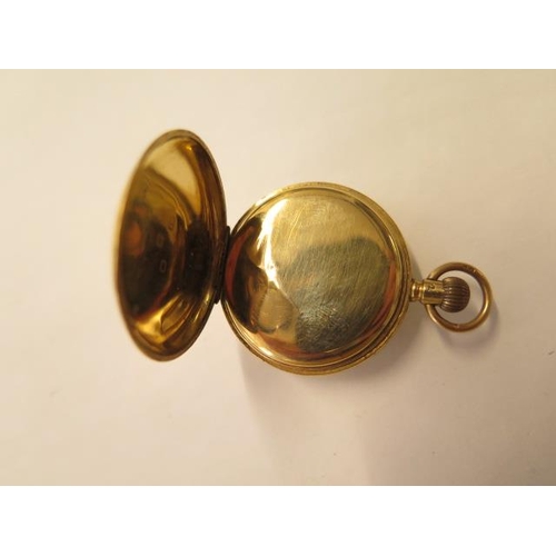 673 - An 18ct yellow gold ladies pocket watch by A.W.W. Co Waltham, 35mm case, top wind ticks but stops, p... 