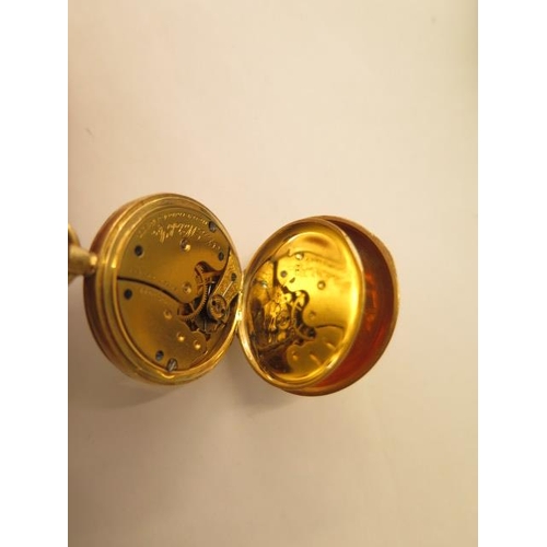 673 - An 18ct yellow gold ladies pocket watch by A.W.W. Co Waltham, 35mm case, top wind ticks but stops, p... 