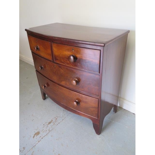 68 - A 19th century mahogany four drawer bowfronted chest on bracket feet, 88cm tall x 88cm x 46cm, in po... 
