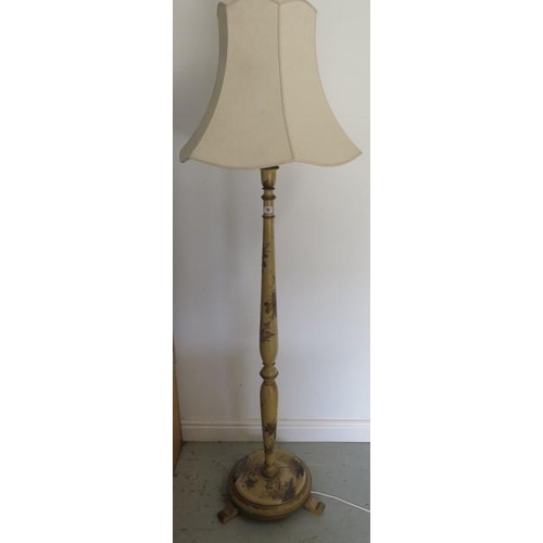 76 - A chinoiserie decorated standard lamp, 189cm tall with shade, working