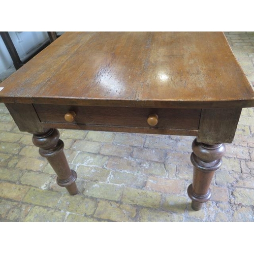 91 - A 19th Oak and Ash ? dining table with an end drawer on turned legs, 76cm tall x 260cm x 85cm