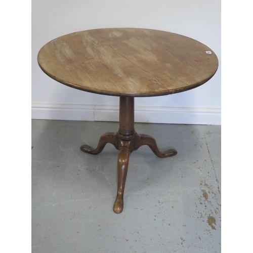 95 - A Georgian mahogany tilt top side table with a single piece 80cm top on a tapering gun barrel column... 