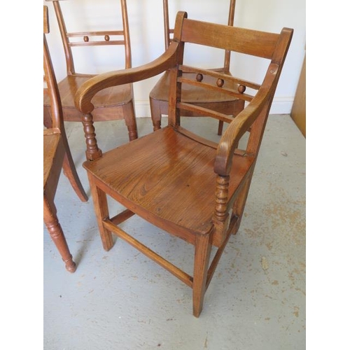 96 - Eight East Anglian ash and elm solid seated kitchen chairs including two carvers, all a good colour,... 