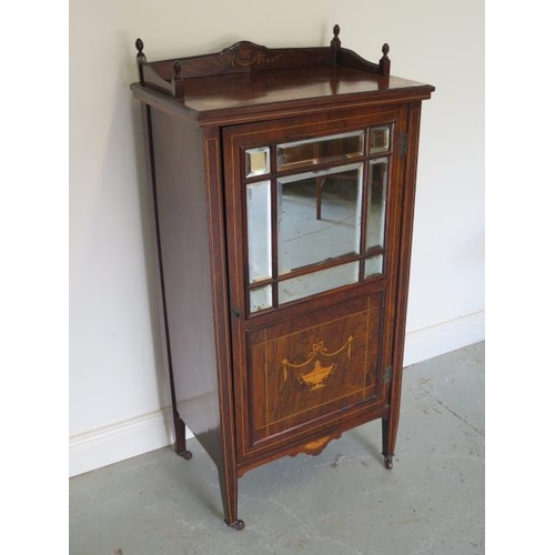 98 - A late Victorian / Edwardian inlaid rosewood mirror fronted cabinet with a shelved interior, 117cm t... 