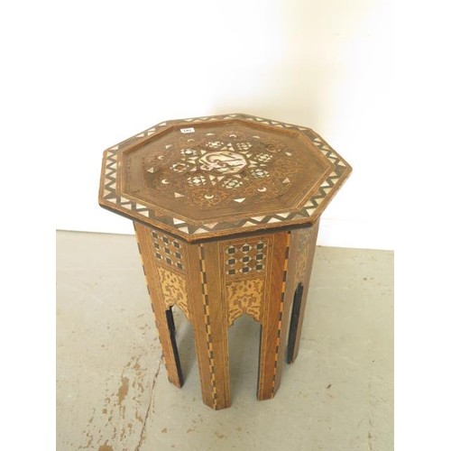 101 - A mother of pearl inlaid Damascus side table, 62cm tall x 47cm wide, some inlay loss mainly to top