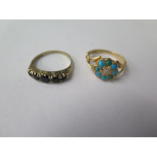 478 - An 18ct yellow gold Turquoise ring, size M, approx 3 grams, and a 9ct yellow gold ring, size L, appr... 
