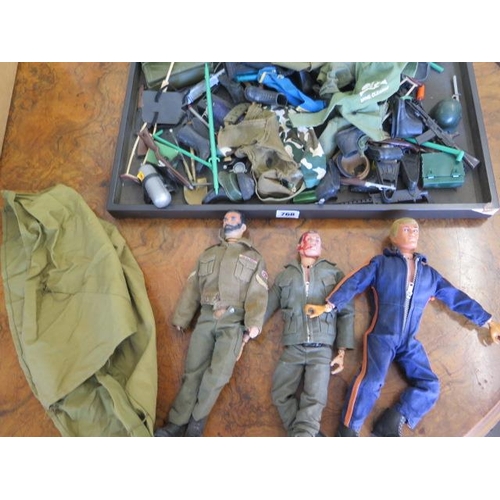 768 - A small collection of Action Man items, 2 figures and a similar figure