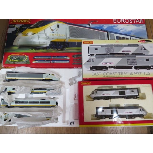 778 - A boxed Hornby 00 gauge Eurostar train set, no track or transformer, and a boxed Hornby 00 gauge Eas... 