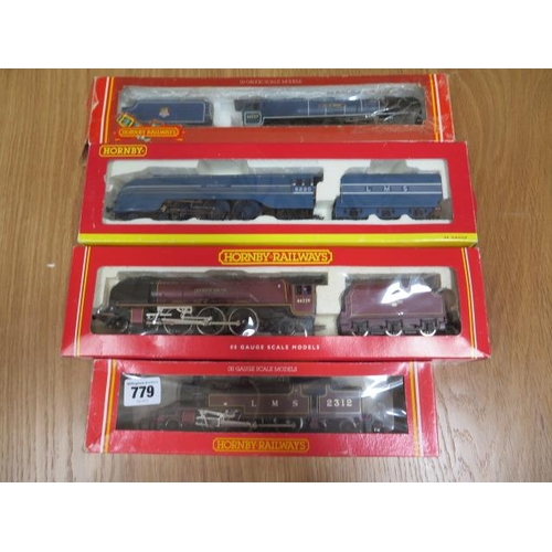 779 - 4 Hornby 00 gauge locomotives, Duchess of Hamilton, Coronation, City of Bristol and LMS 2-6-4T, all ... 