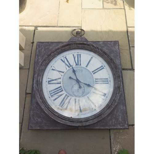 50A - A large Quartz Garden clock with distressed finish 127 cm by 97 cm in working order