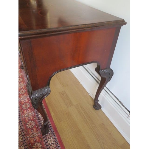 101 - A re-veneered 3 drawer walnut and mahogany lowboy on acanthus carved cabriole legs, 75cm tall x 91cm... 