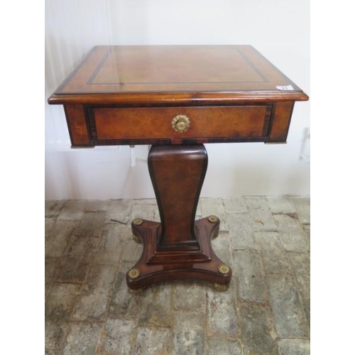 11 - A modern walnut inlaid and ormulu mounted pedestal side table with a drawer, 74cm tall x 51cm x 46cm... 