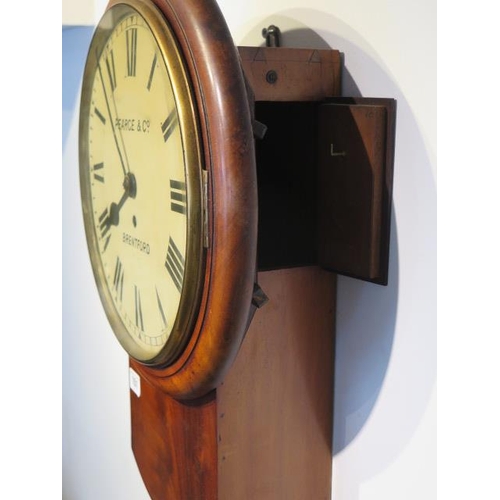 151 - A mahogany drop dial wall clock with a fusee movement, the 12