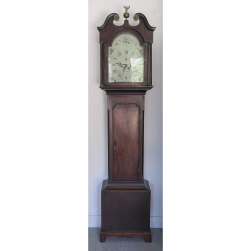 159 - A 19th century mahogany longcase clock with swan neck pediment, painted arch 12