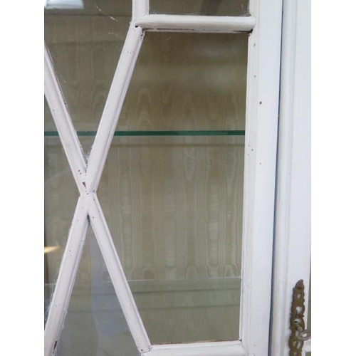 20 - A shabby chic painted display cabinet with safety glass shelves, missing a pane of glass, 197cm x 90... 
