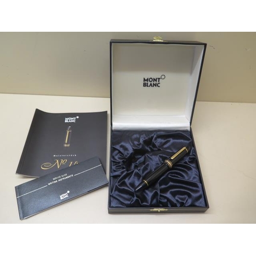 311 - A boxed Mont Blanc Meisterstuck No 149 fountain ink pen with 18K gold nib, with booklets and purchas... 