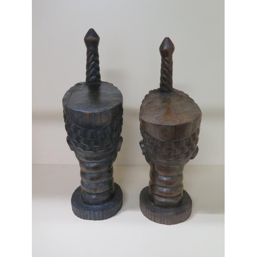 316 - A large pair of Nigerian IFE wooden well carved heads, tallest 44cm, minor chip to ear and repair to... 