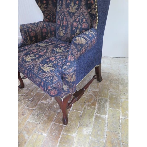 4 - A good modern Queen Anne style wing back upholstered armchair, 119cm tall x 84cm x 83cm deep
